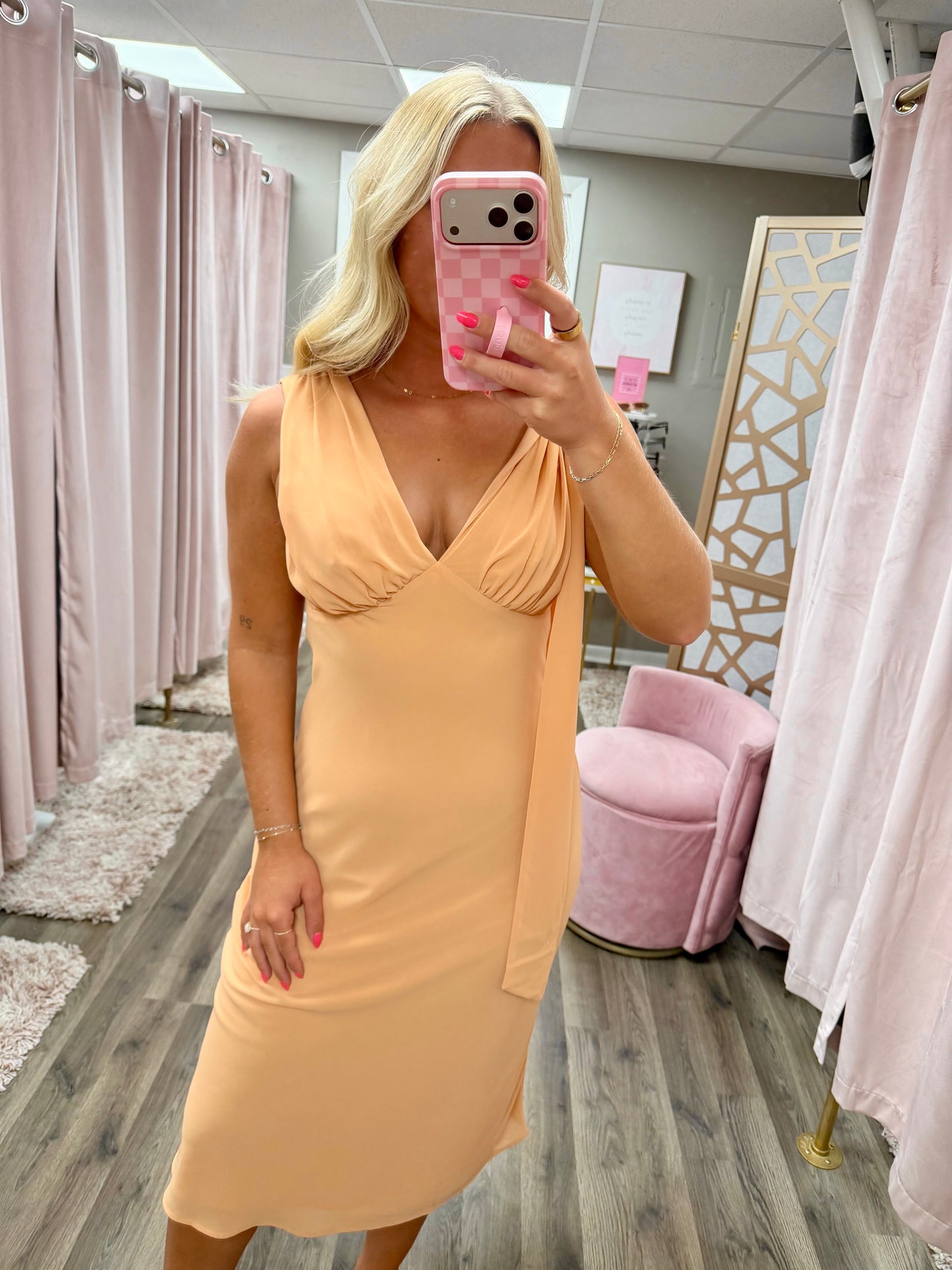 Simple Shoulder Tie Midi Dress