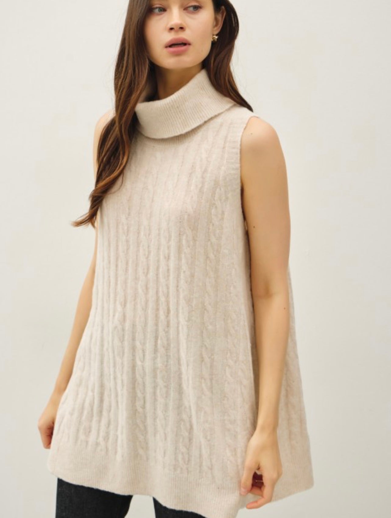Cable Knit Turtleneck Tunic