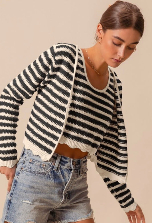 Stripe Knitted Tank & Cardigan Set