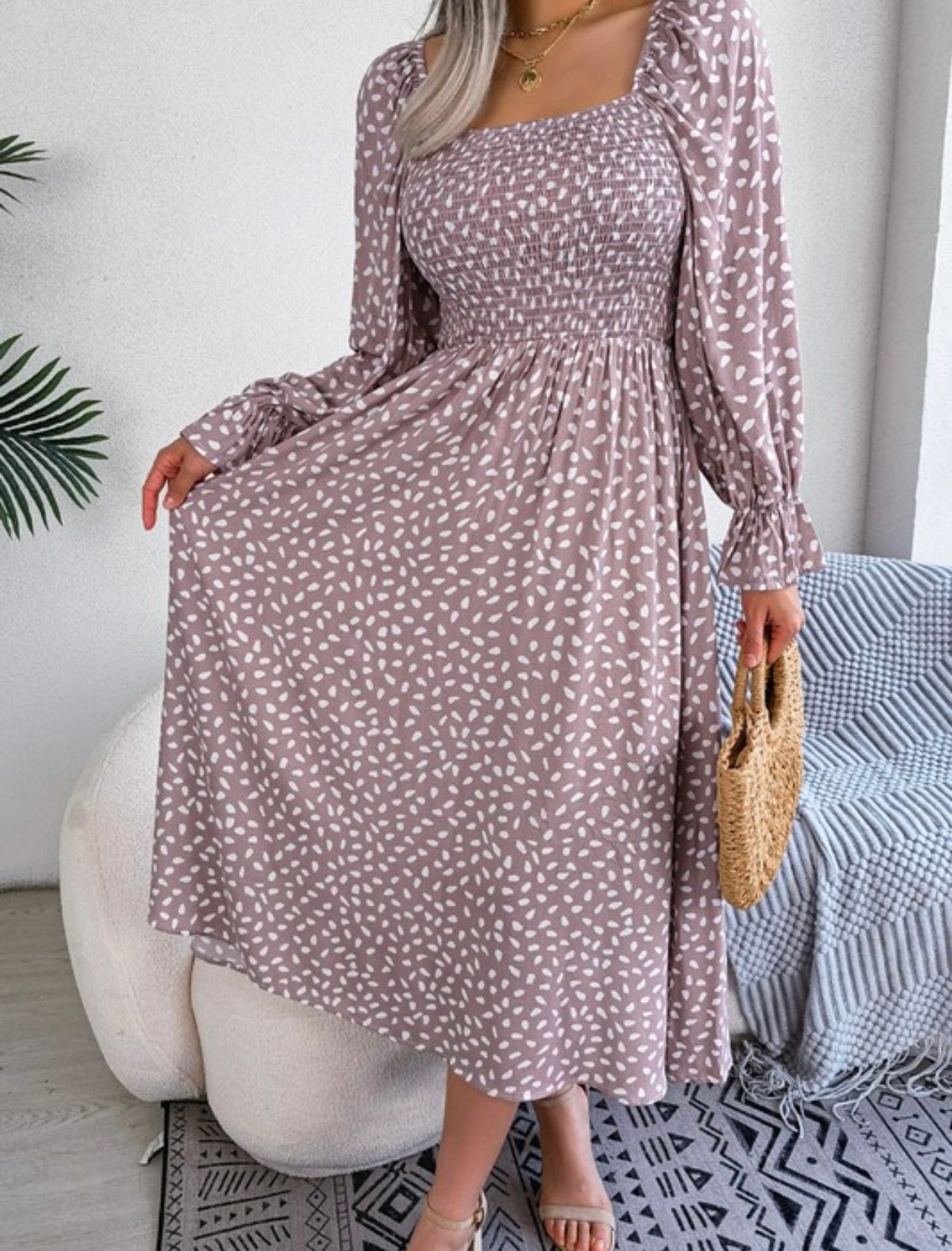 Polka Dot Smocked Dress