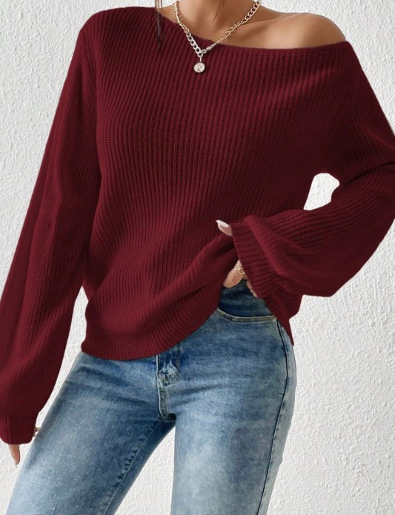 Ribbed Boat Neck Sweater