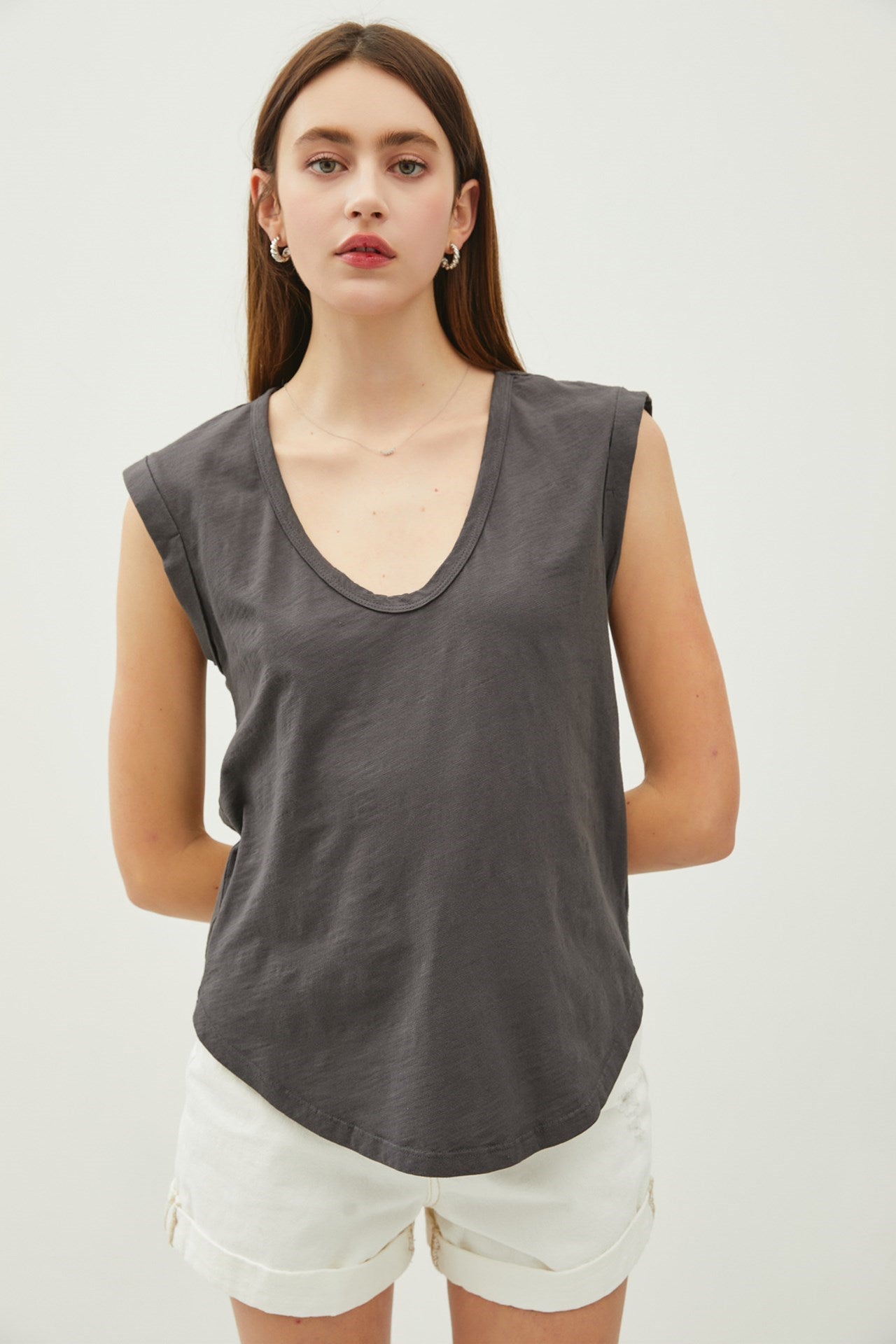 Basic Scoop Neck Cap Sleeve Top