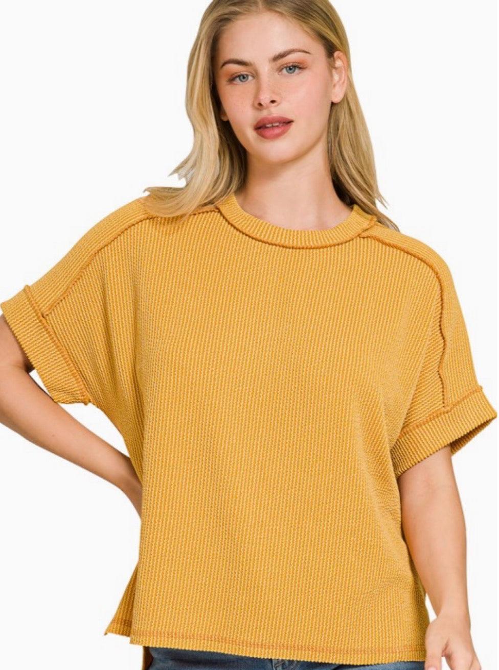 Raised Rib Raw Edge Top