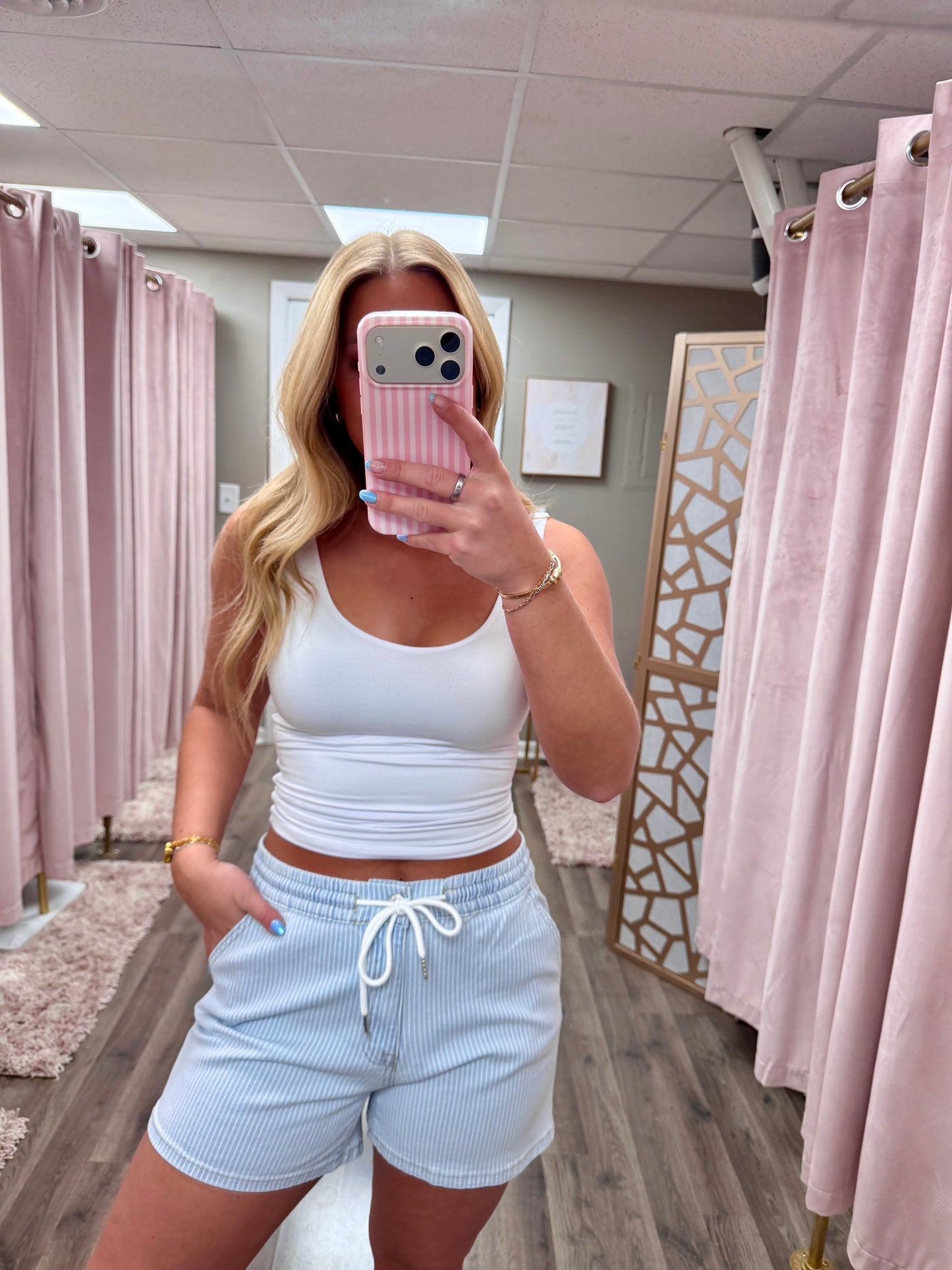 Vervet High Rise Drawstring Stripe Short