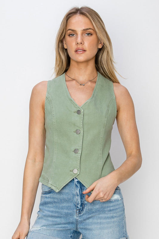 Risen Denim Button Down Vest