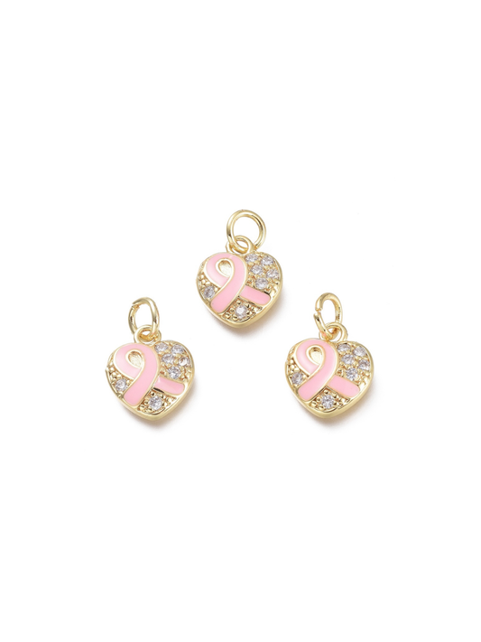 Breast Cancer Ribbon Heart Charm