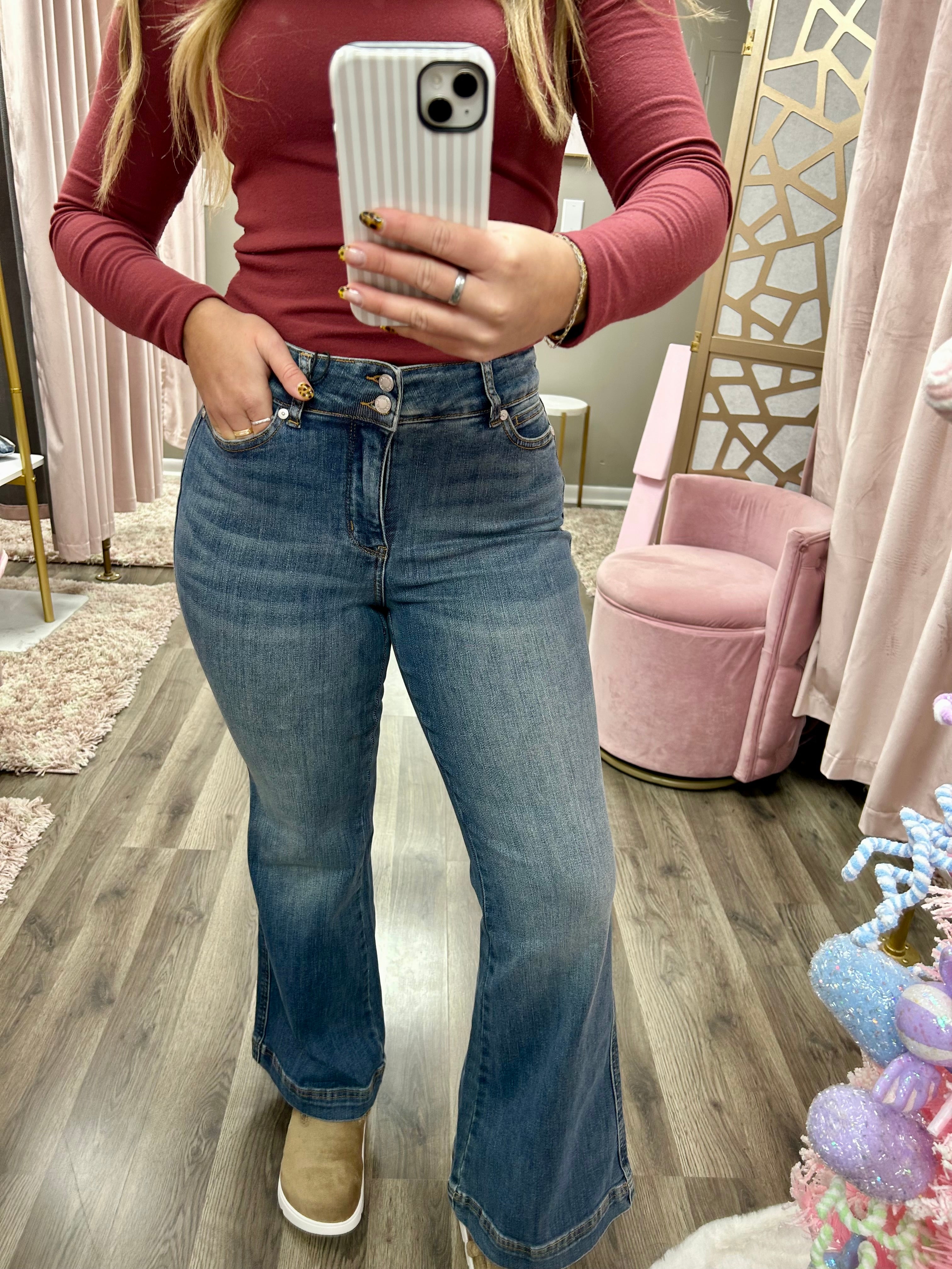 Judy Blue Petite Double Button Flare Jean