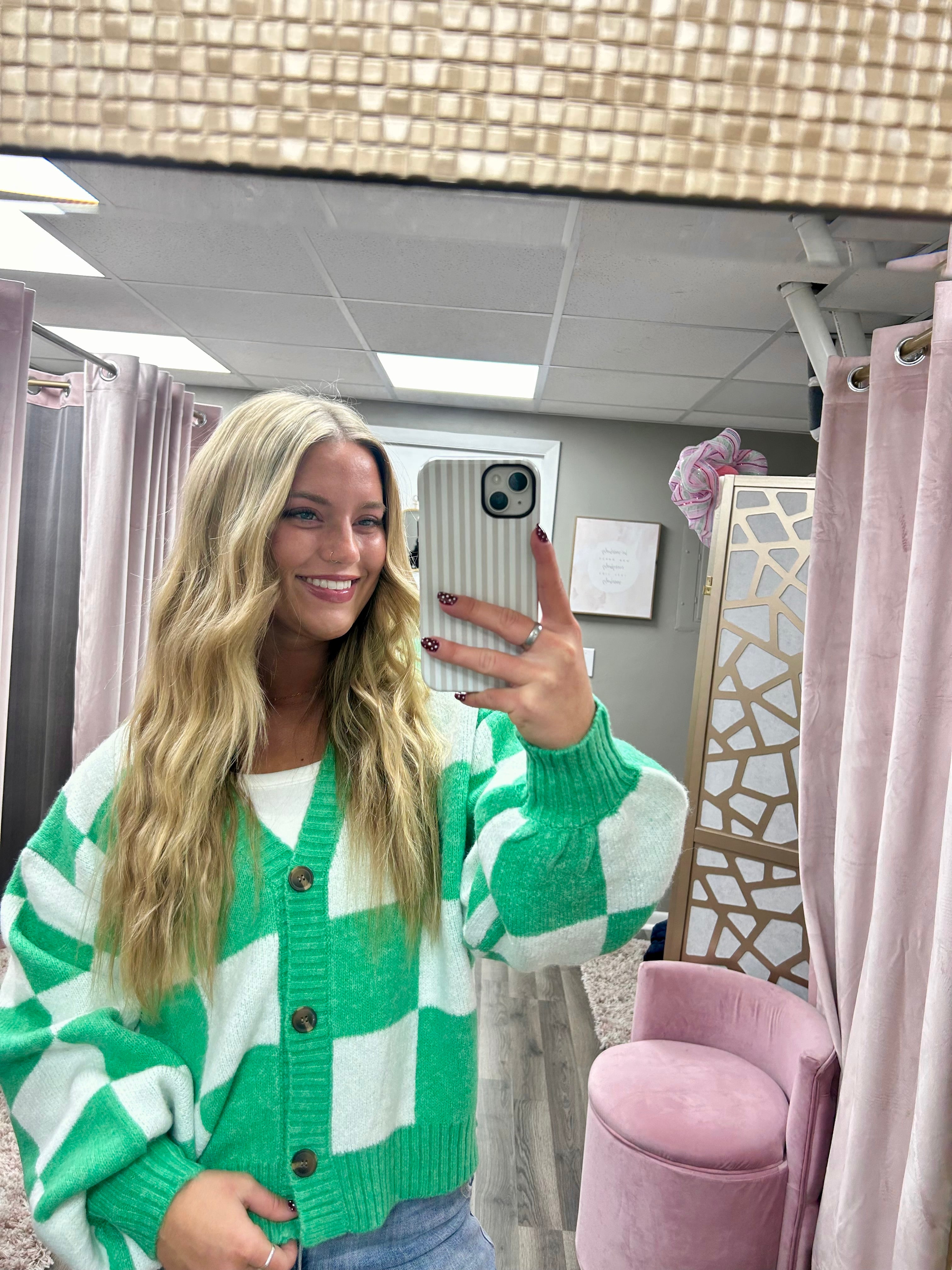 Checkered Cardigan Sweater