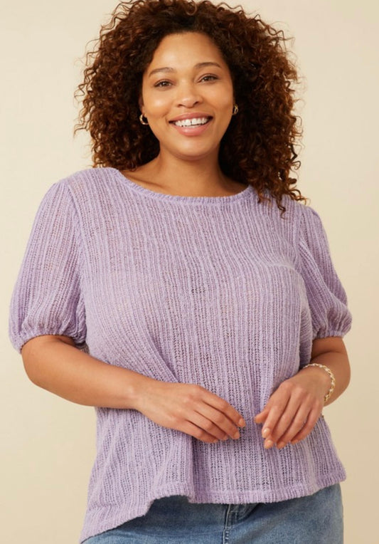 Plus Rib Knit Puff Top