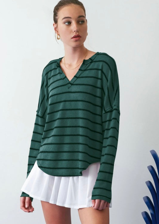 Striped Raw Edge Knit Top