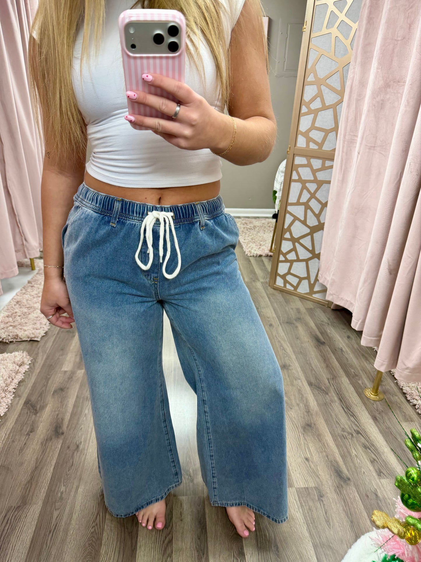 Elastic Waist Flare Denim Pant
