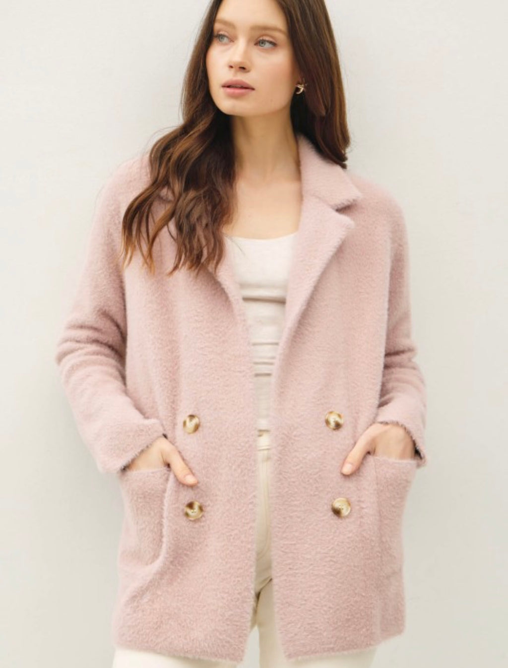 Fuzzy Double Button Coat