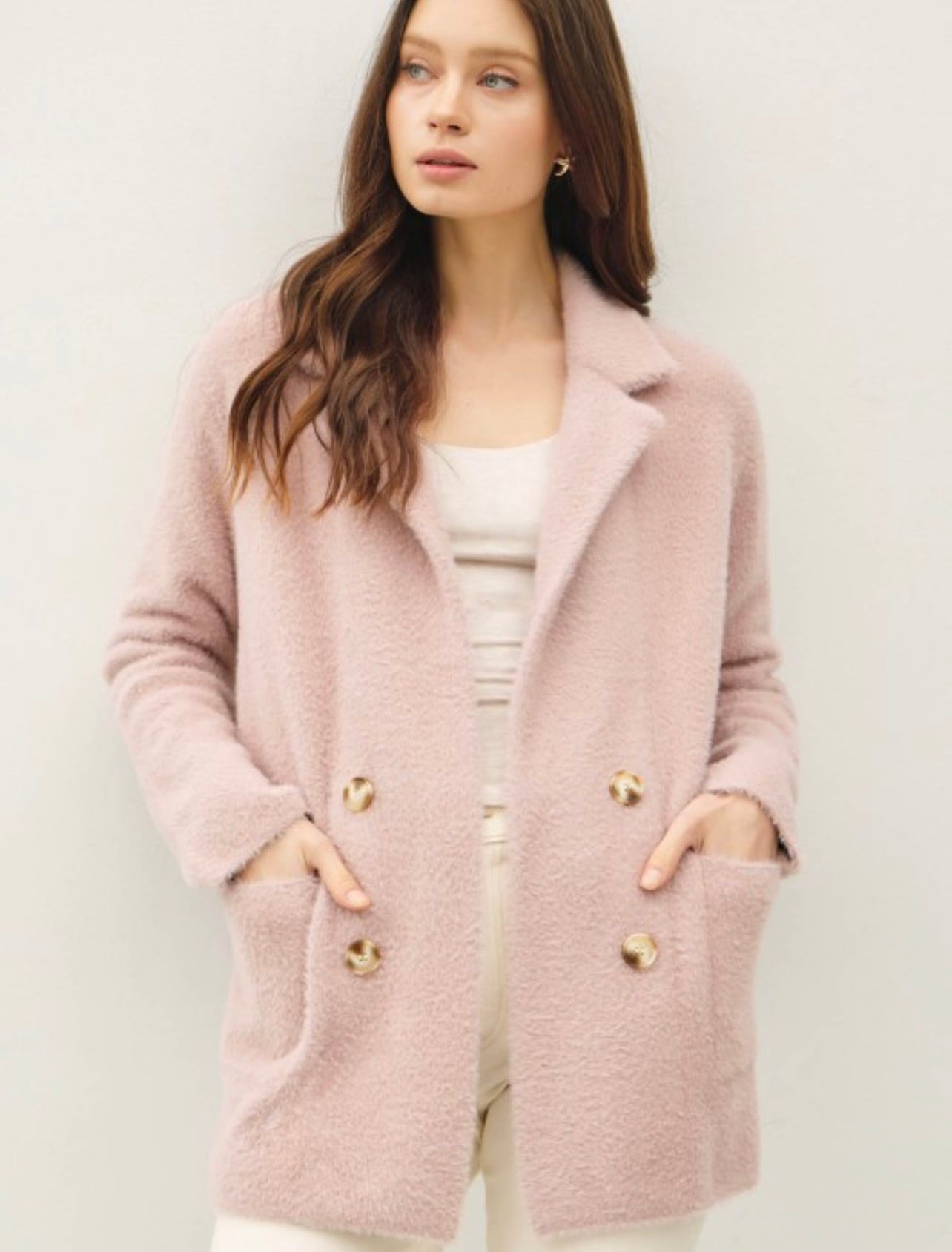 Fuzzy Double Button Coat
