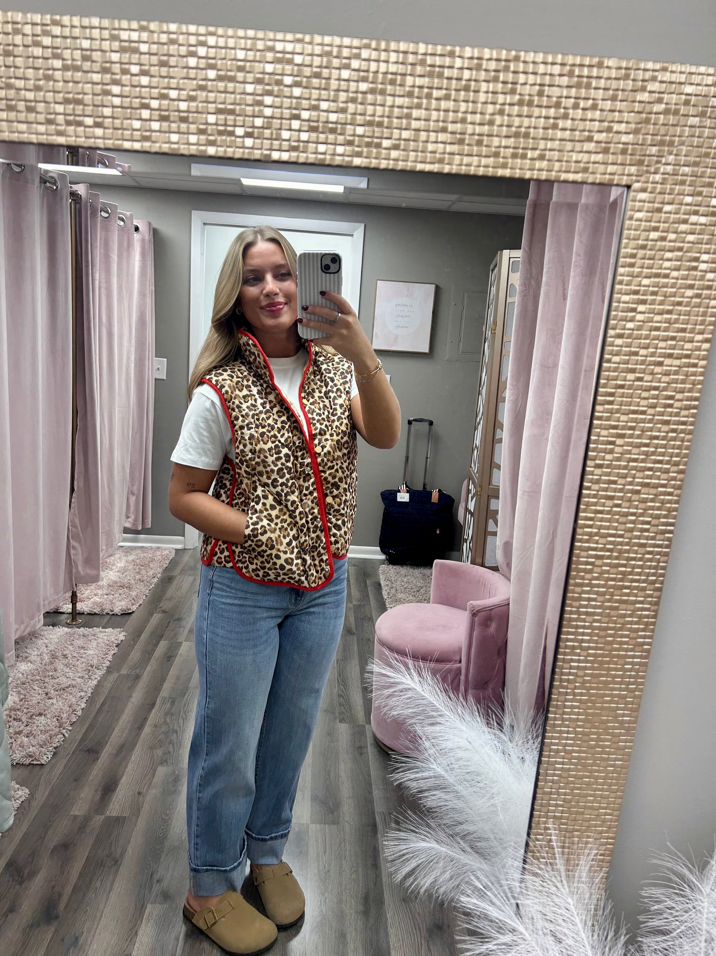 Leopard Detail Piping Vest