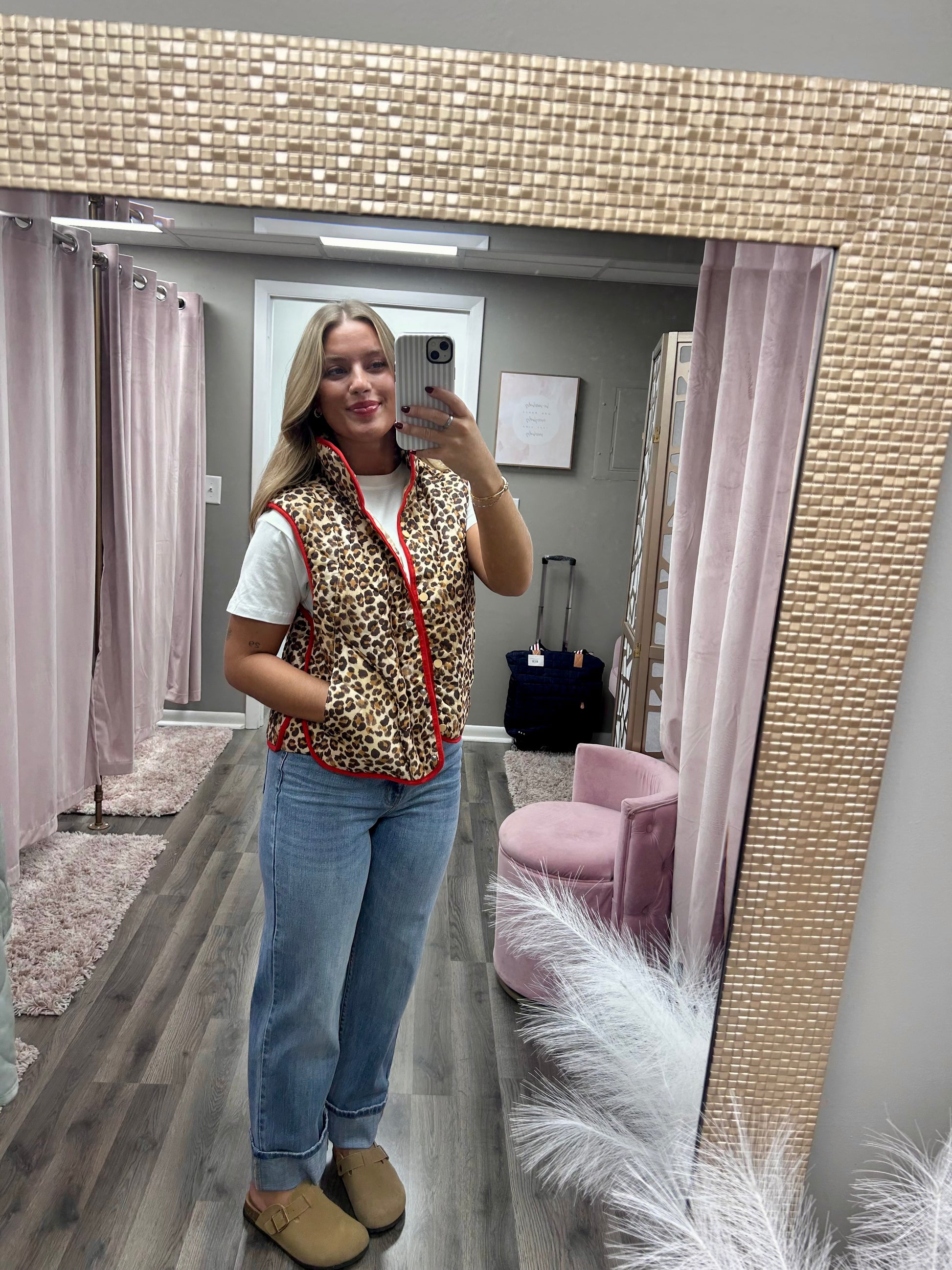 Leopard Detail Piping Vest