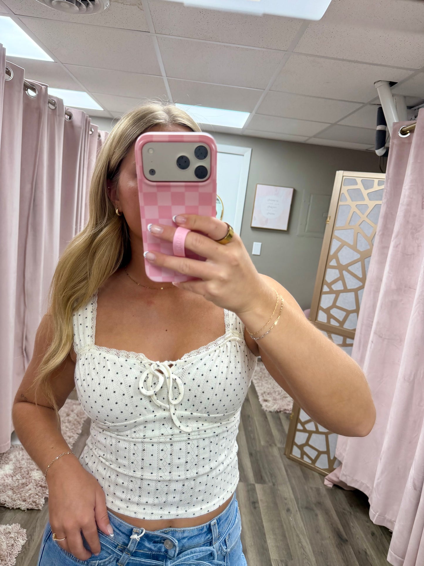 Polka Dot Pointelle Knit Top