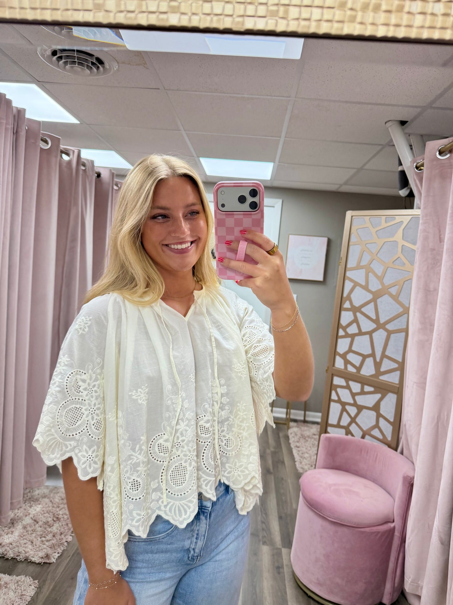 Floral Eyelet Scalloped Blouse