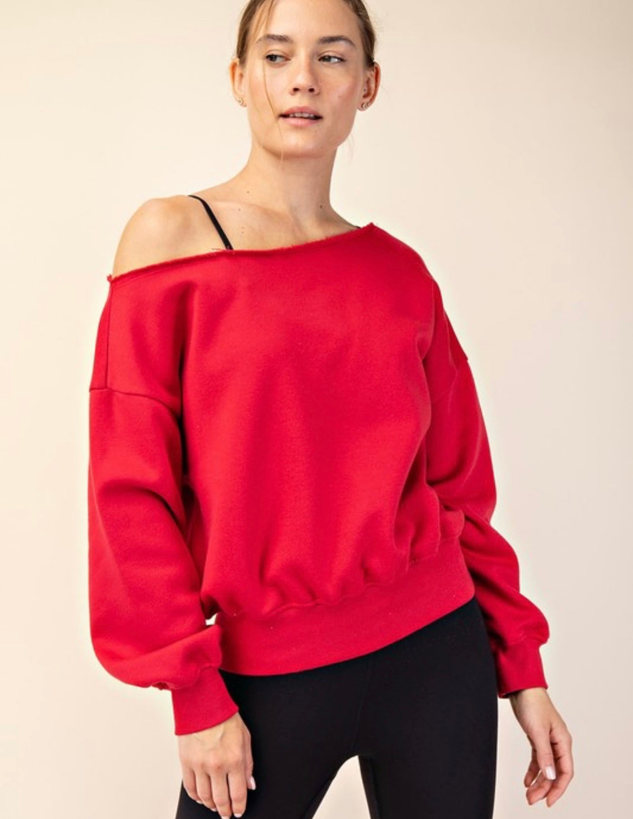 Terry Off Shoulder Fleece Top