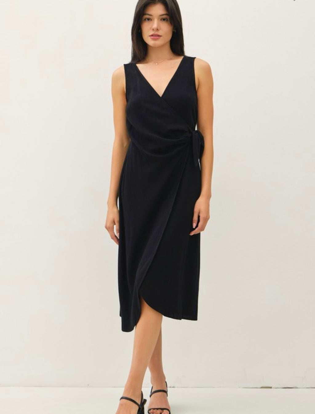 Linen Blend Wrap Midi Dress