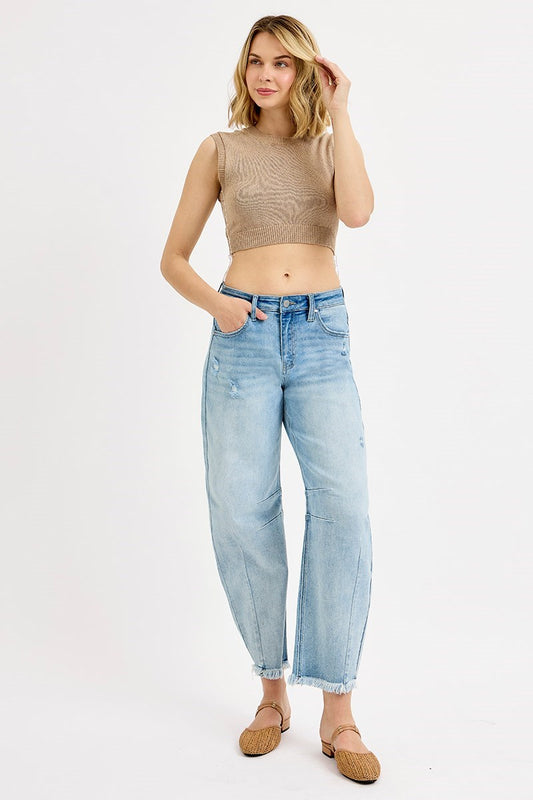Risen Mid Rise Fit Crop Barrel Jean