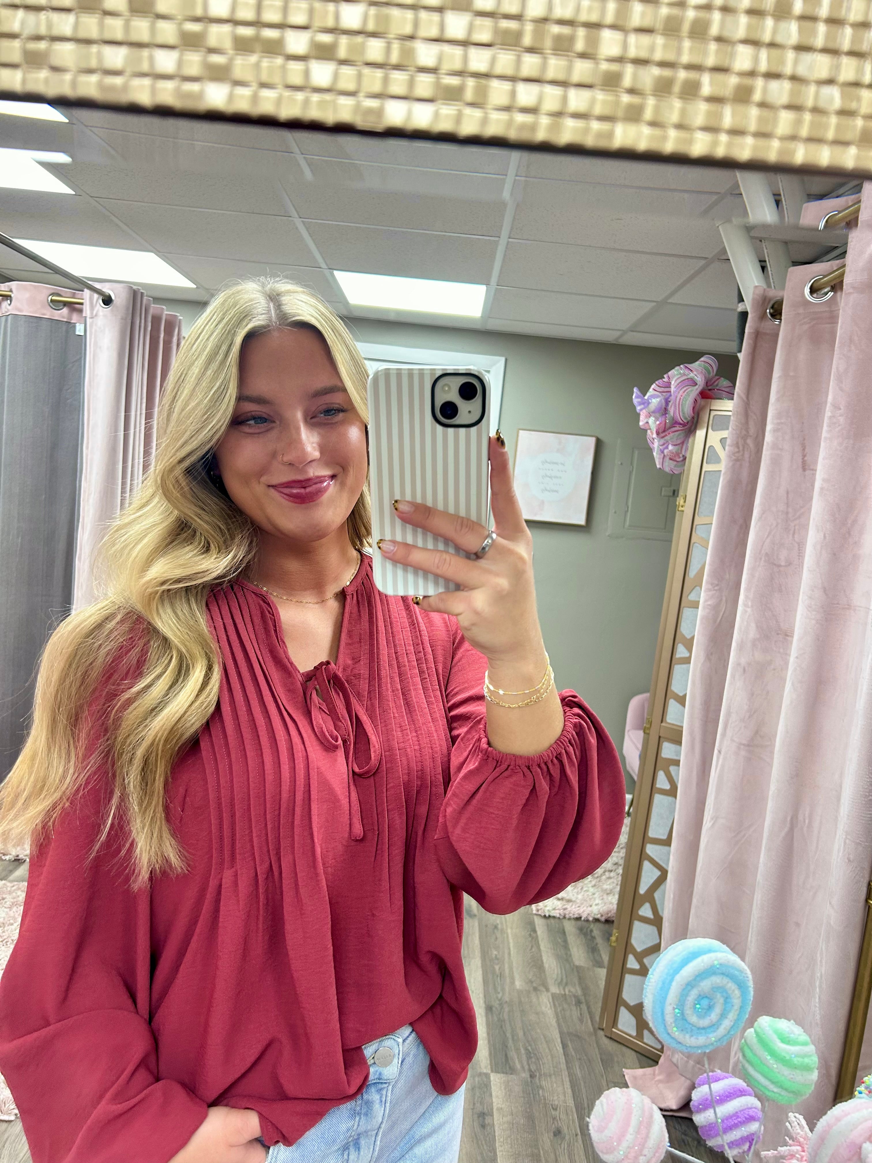 Pintuck V Neck Woven Blouse