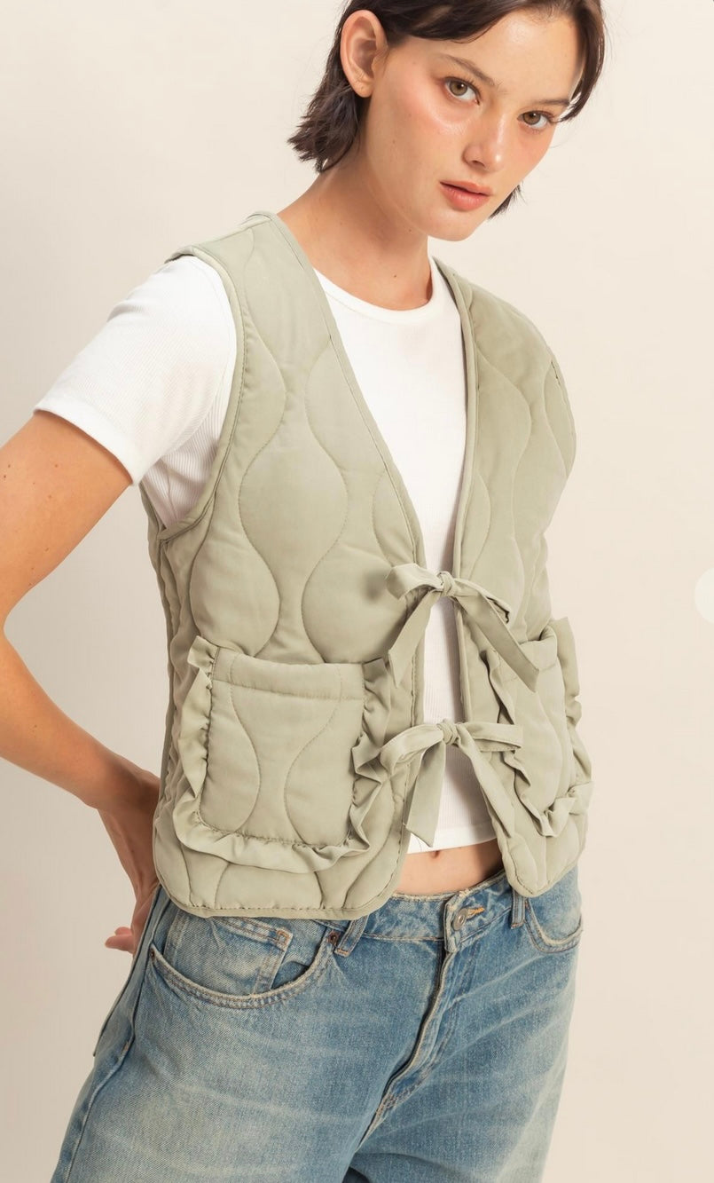 Quilted Vest with Tie Front