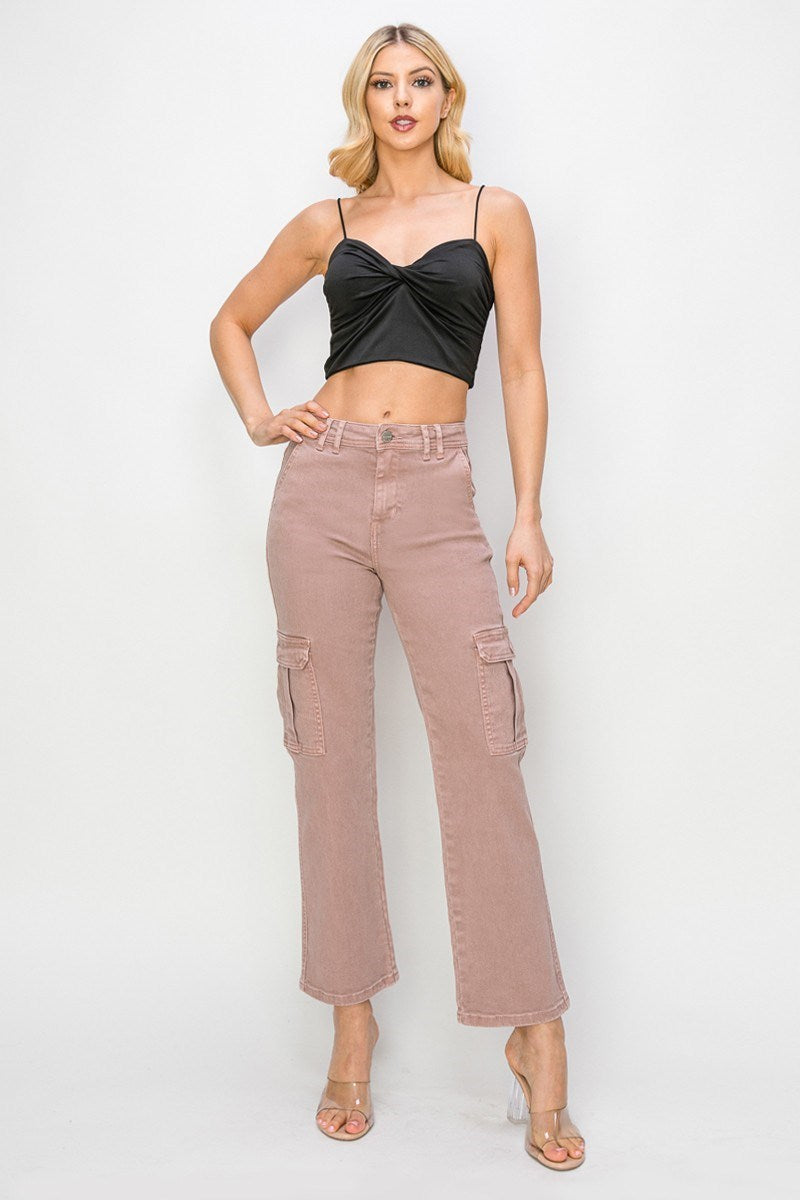 Risen Mauve Crop-Straight Cargo Pants