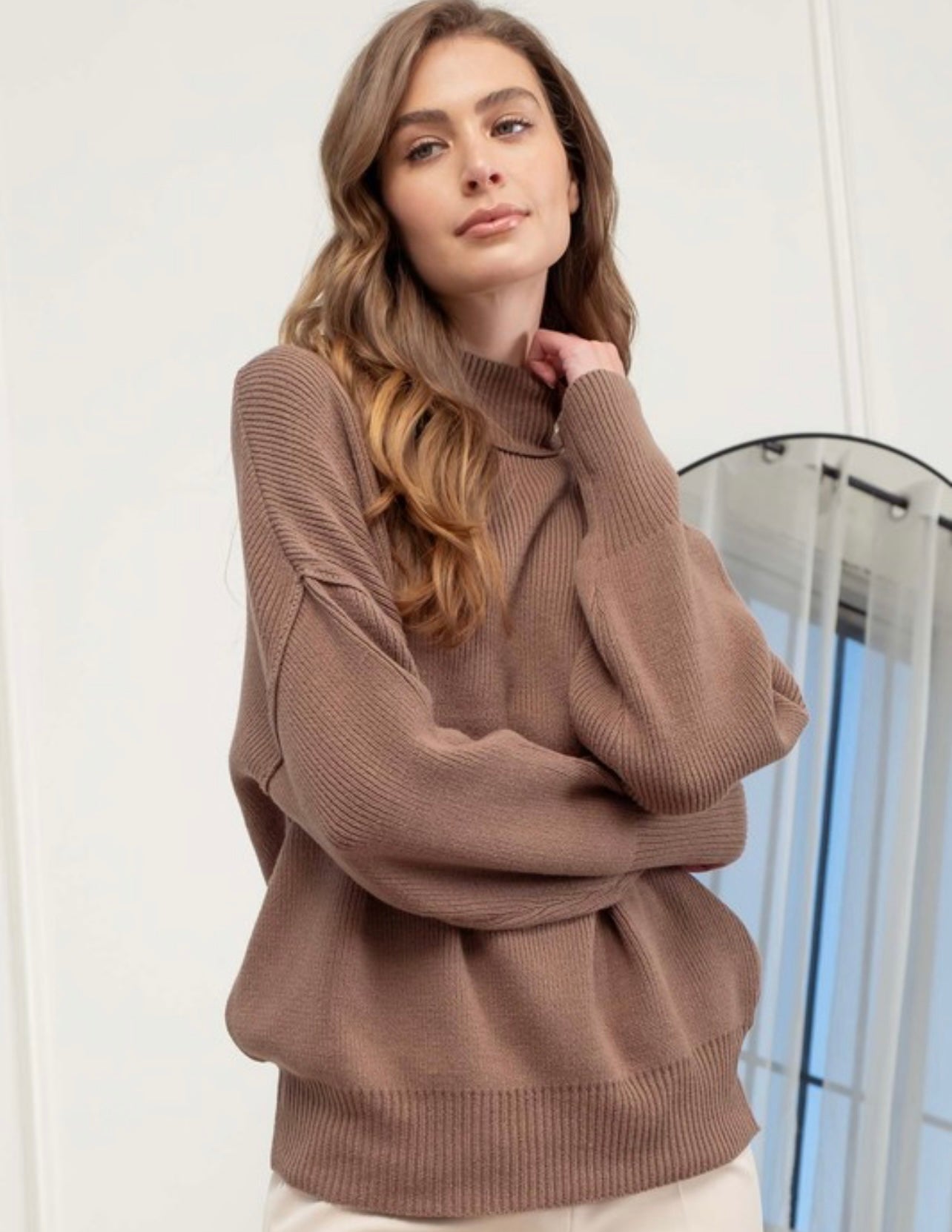 Mock Neck Ribbed Sweater