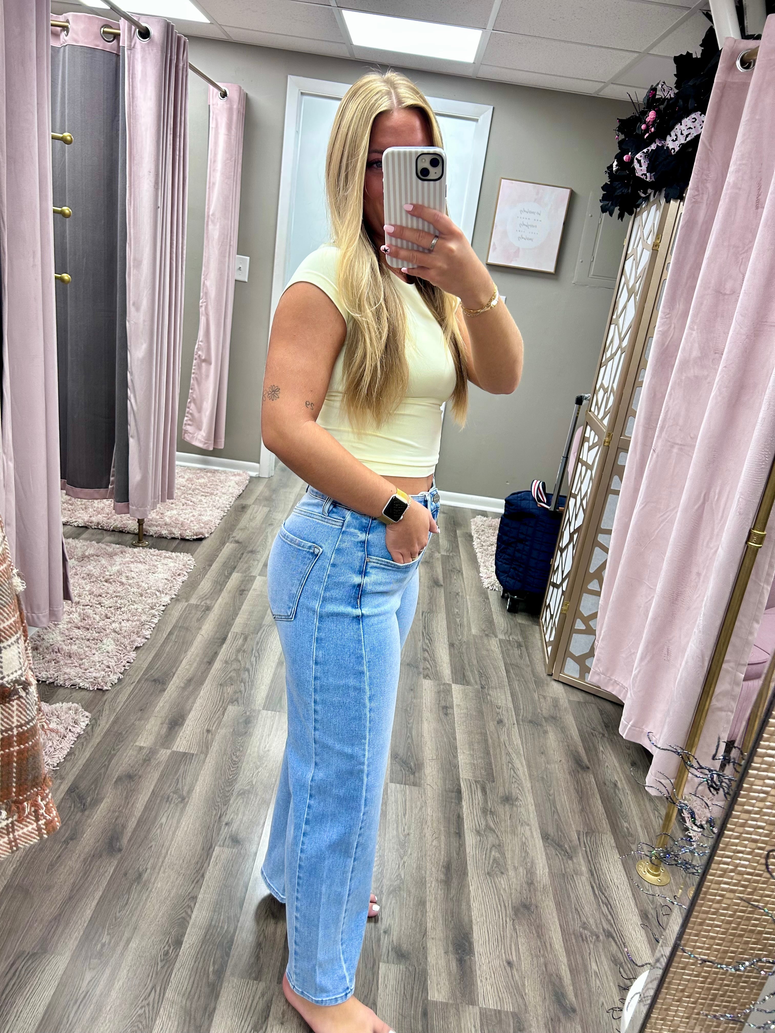 Risen Adjustable Waist Band Barrel Jean