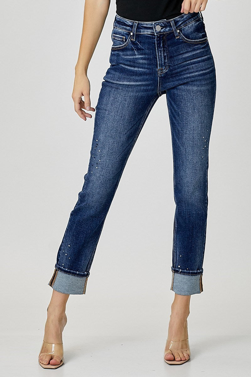 Risen Mid Rise Paint Splash Cuff Jean