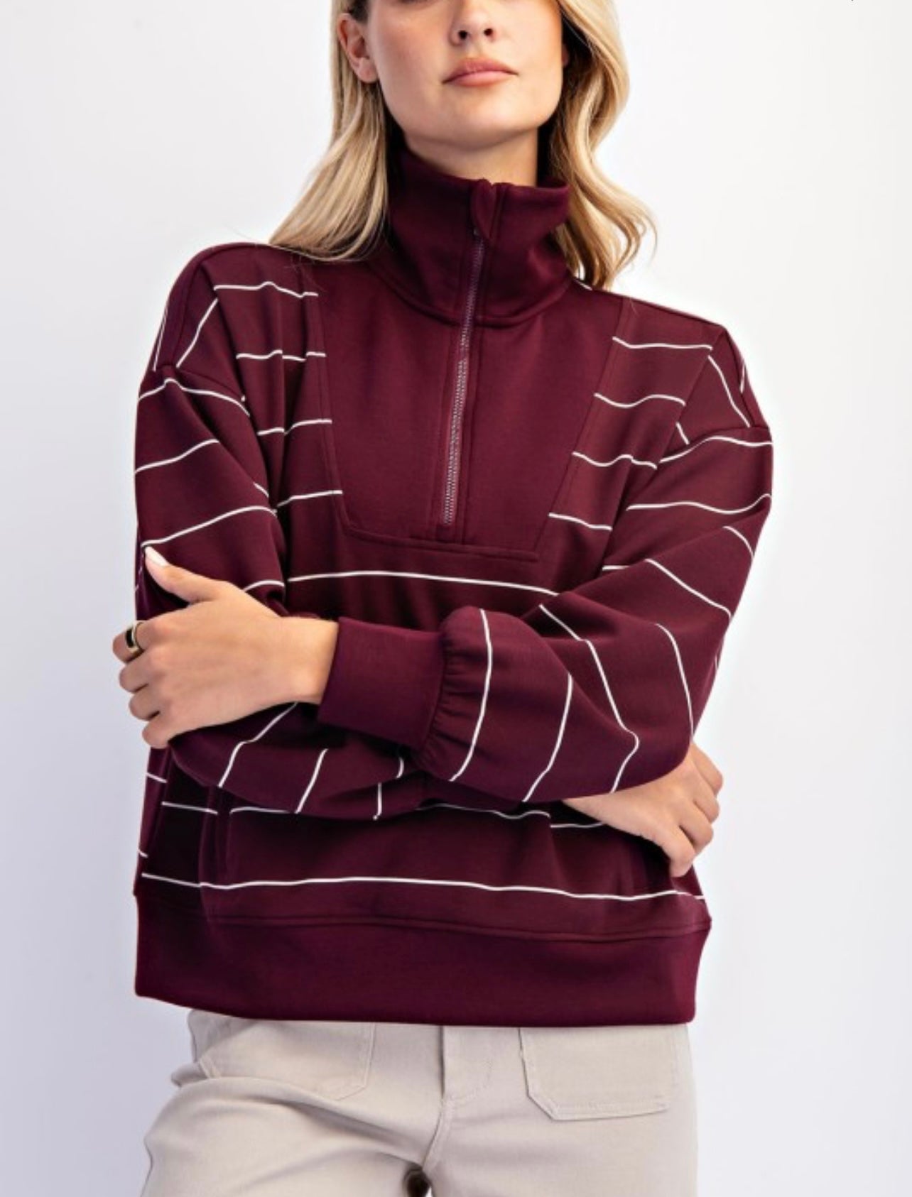 Poly Stripe Quarter Zip Pullover