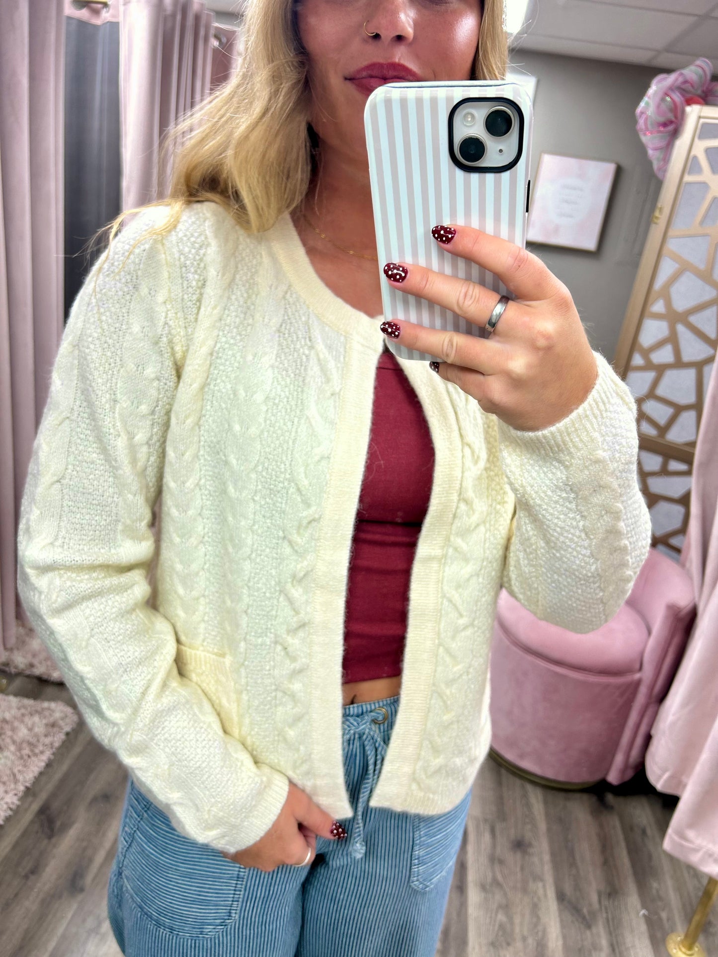 Cable Knit Open Cardigan