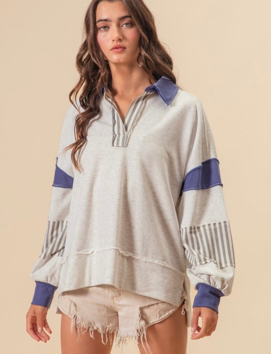 Cut Edge Stripe Block Pullover