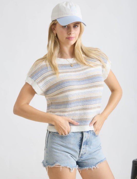 Multi Color Stripe Knit Short Sleeve