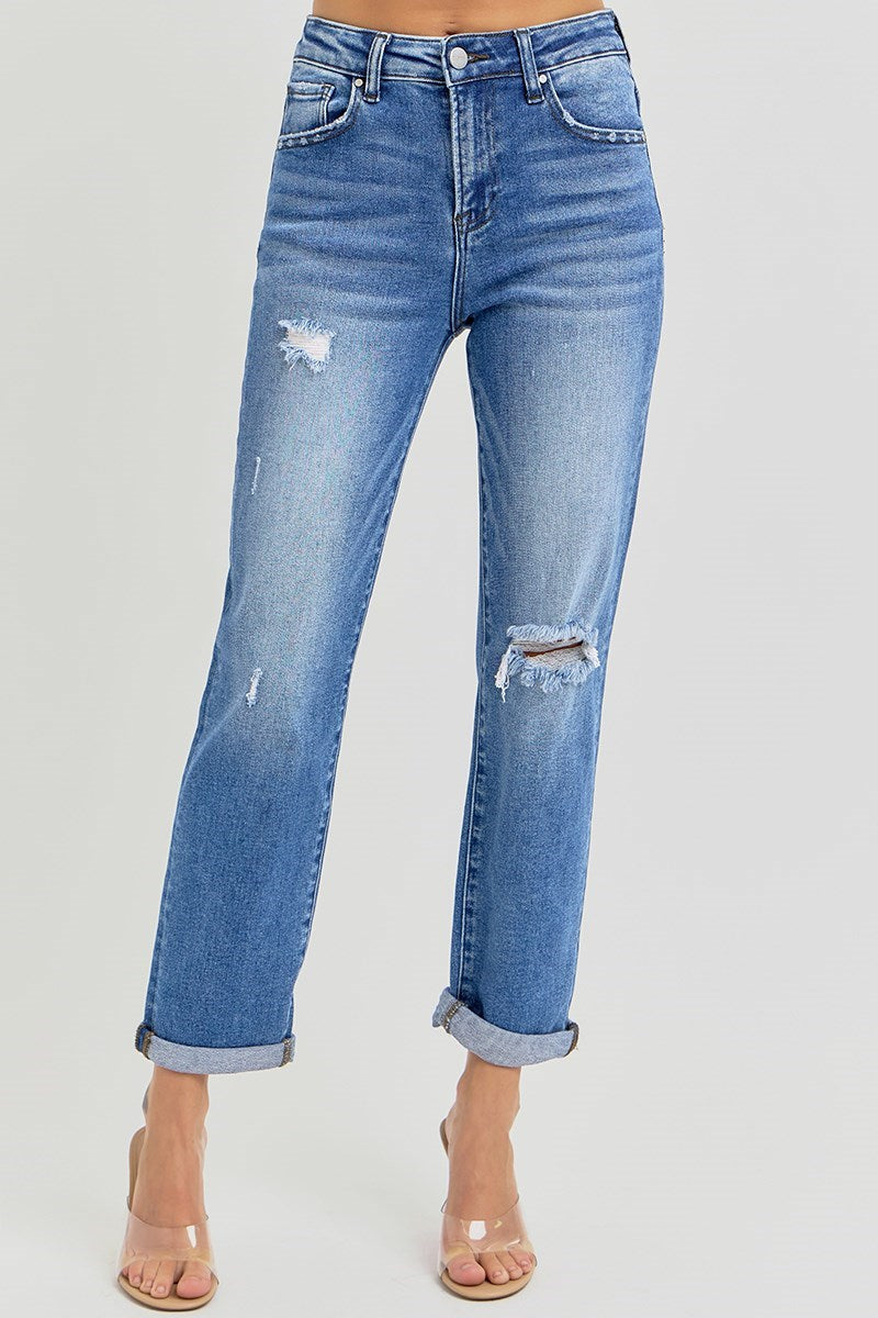 Risen High Rise Girlfriend Roll Up Jean