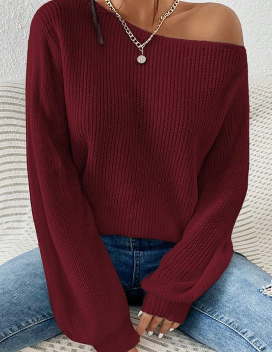 Ribbed Boat Neck Sweater