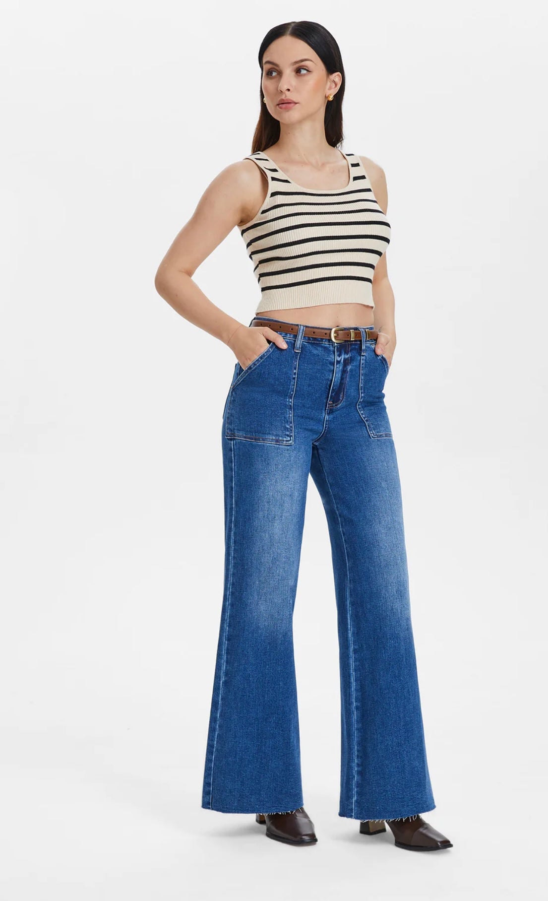 Bayeas Utility Patch Pocket Wide Leg Jean