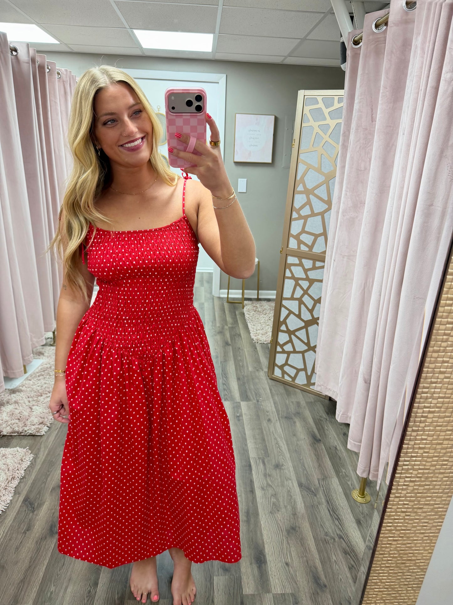 Polka Dot Smocked Dress