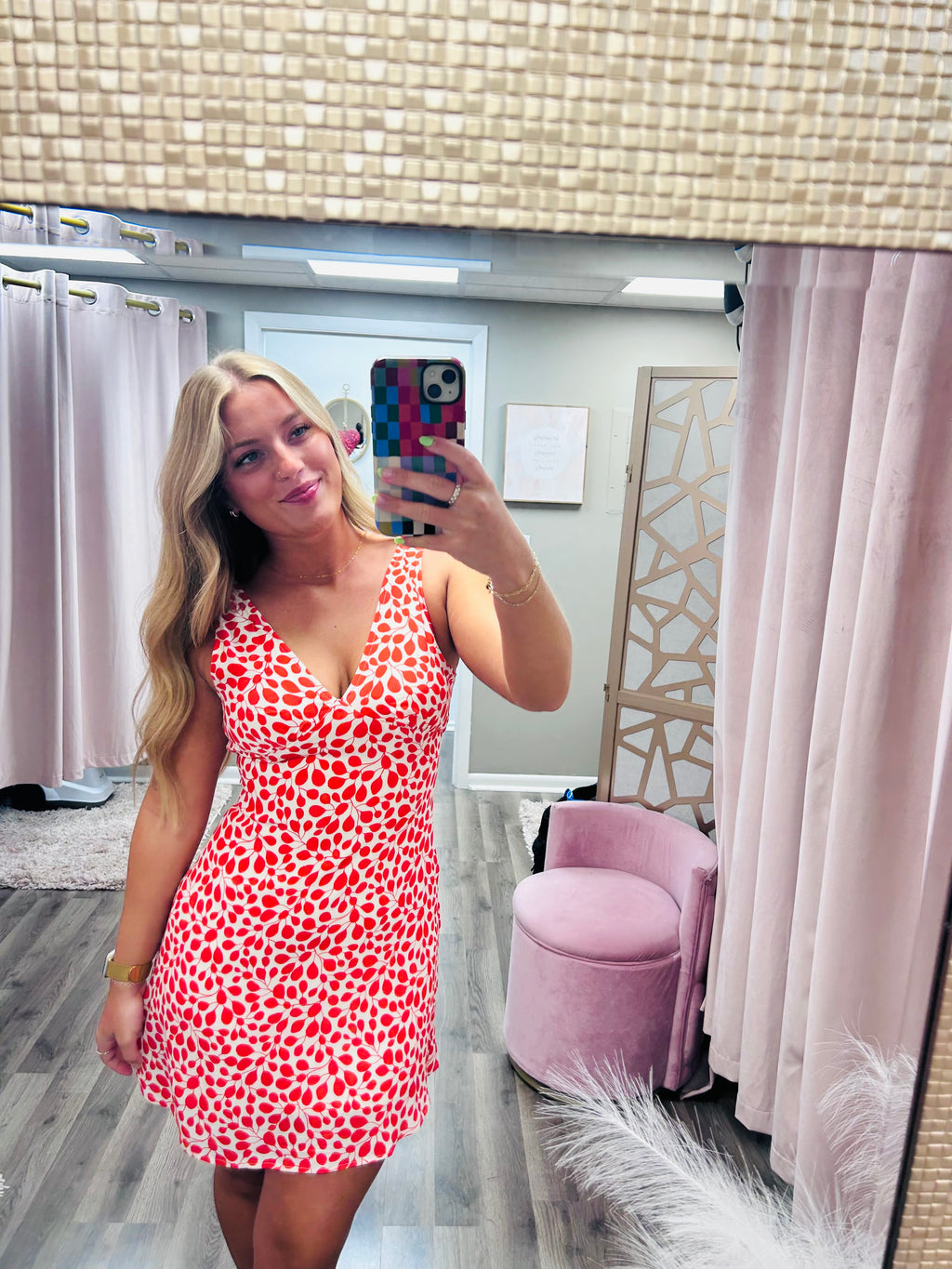 Pattern V Neck Sleeveless Mini Dress