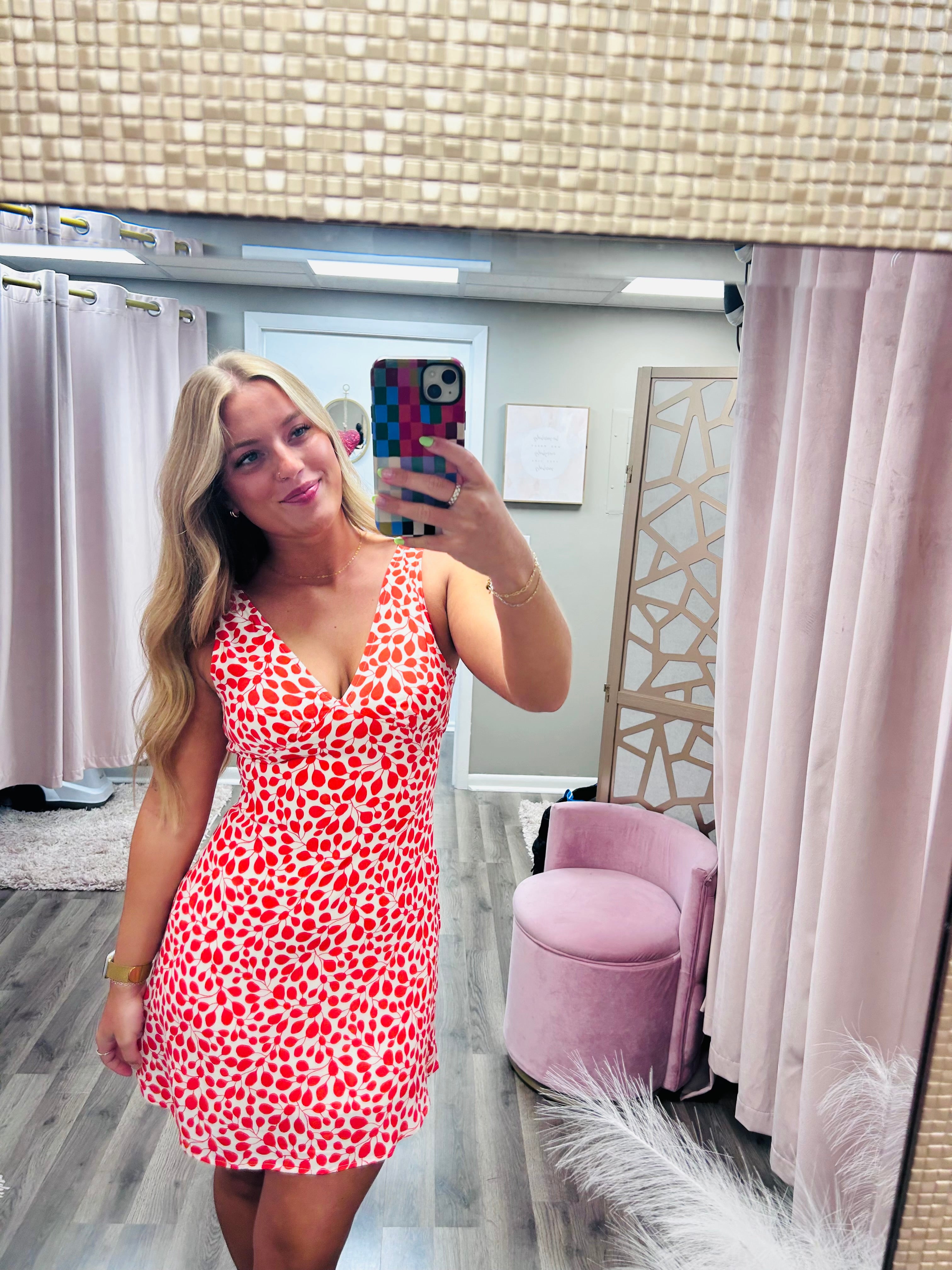 Pattern V Neck Sleeveless Mini Dress