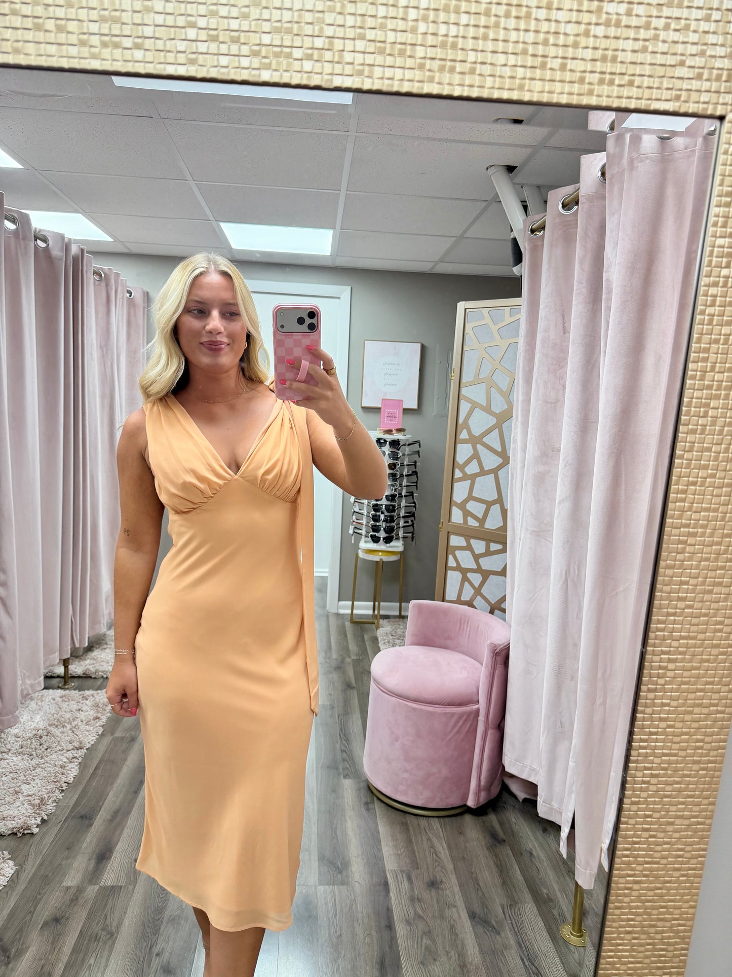 Simple Shoulder Tie Midi Dress