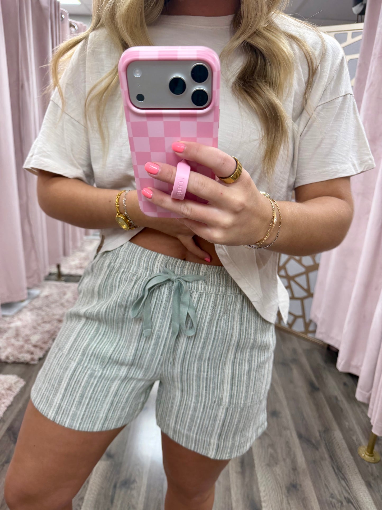 Linen Blend Stripe Pull on Short