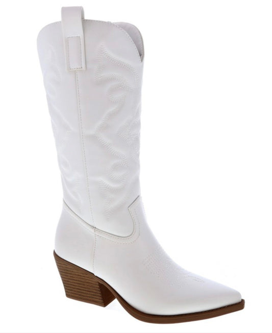 Tall Stitched White Cowboy Boots