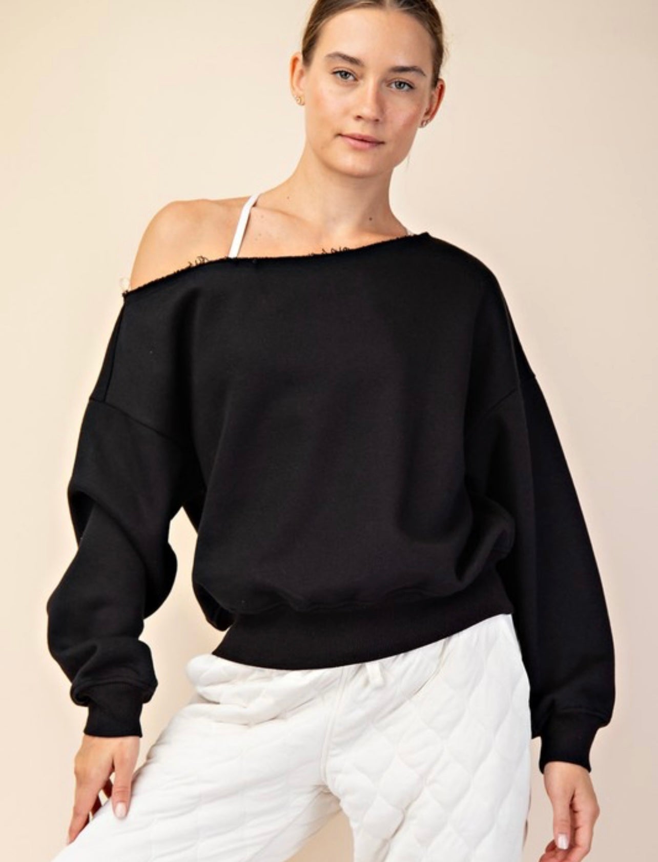 Terry Off Shoulder Fleece Top