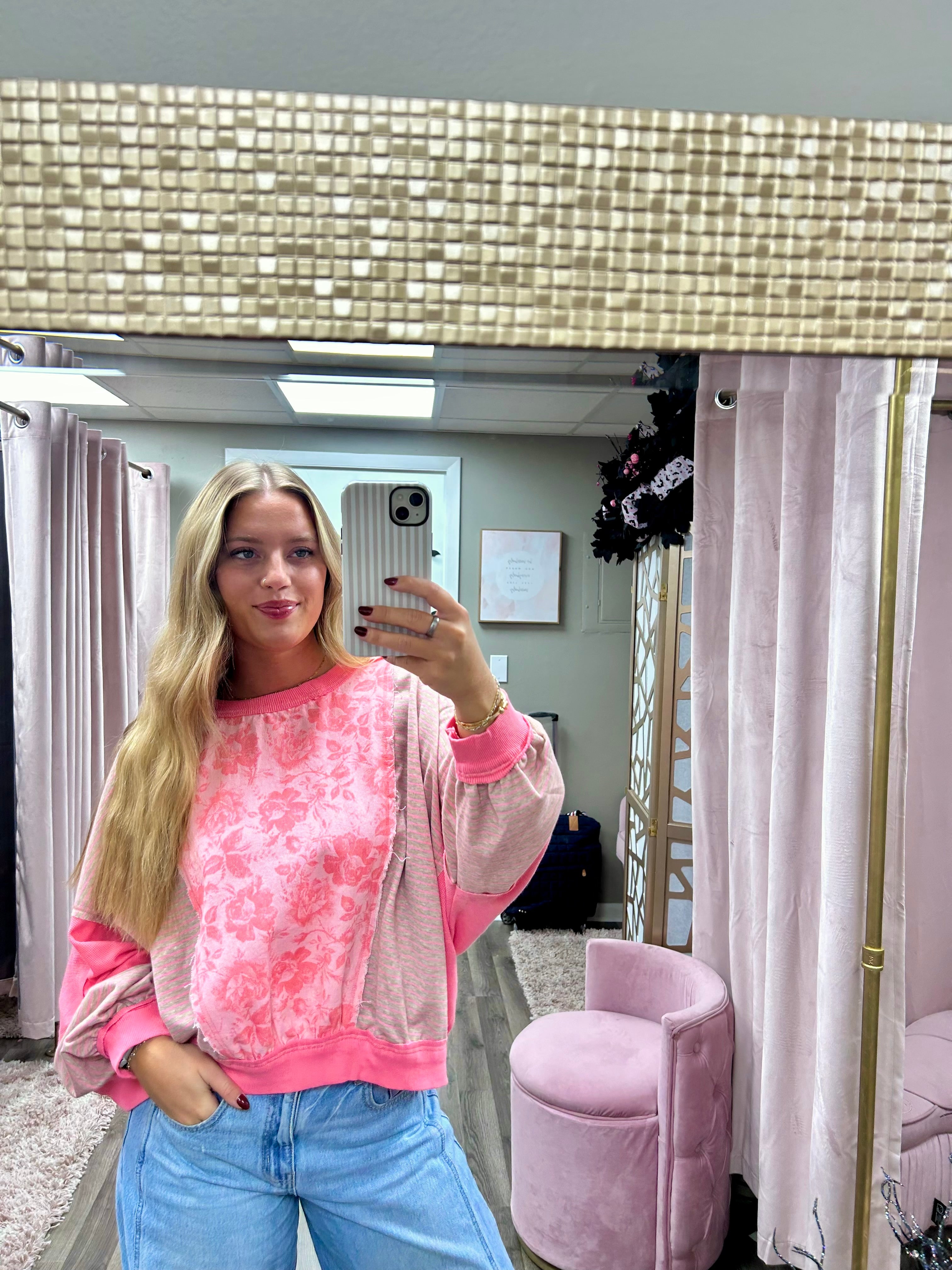 Twill stripe and flower top