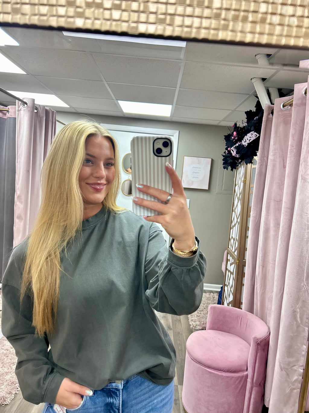 Pigment Washed Crewneck Long Sleeve