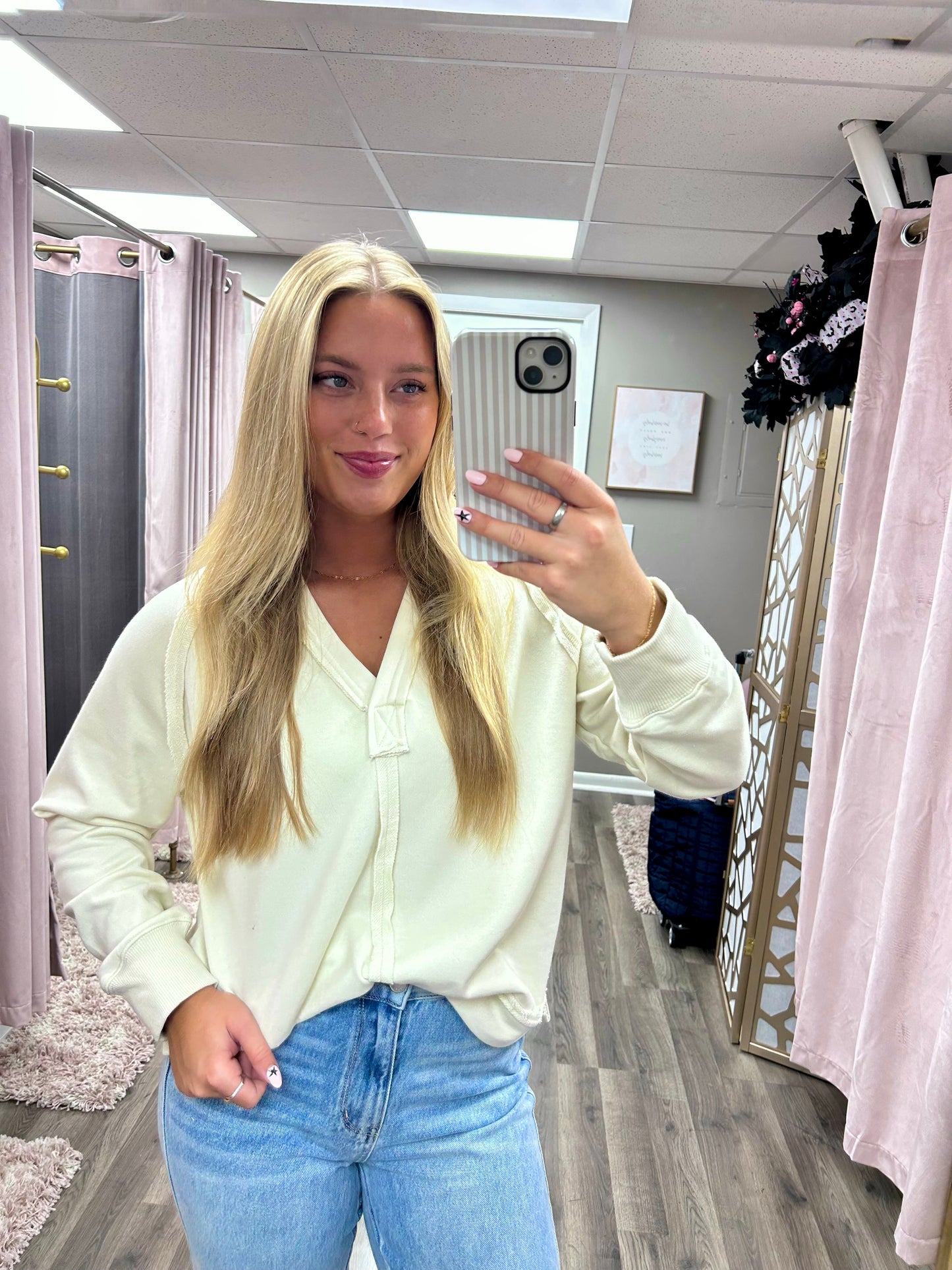 Hooded V Neck Knit Top