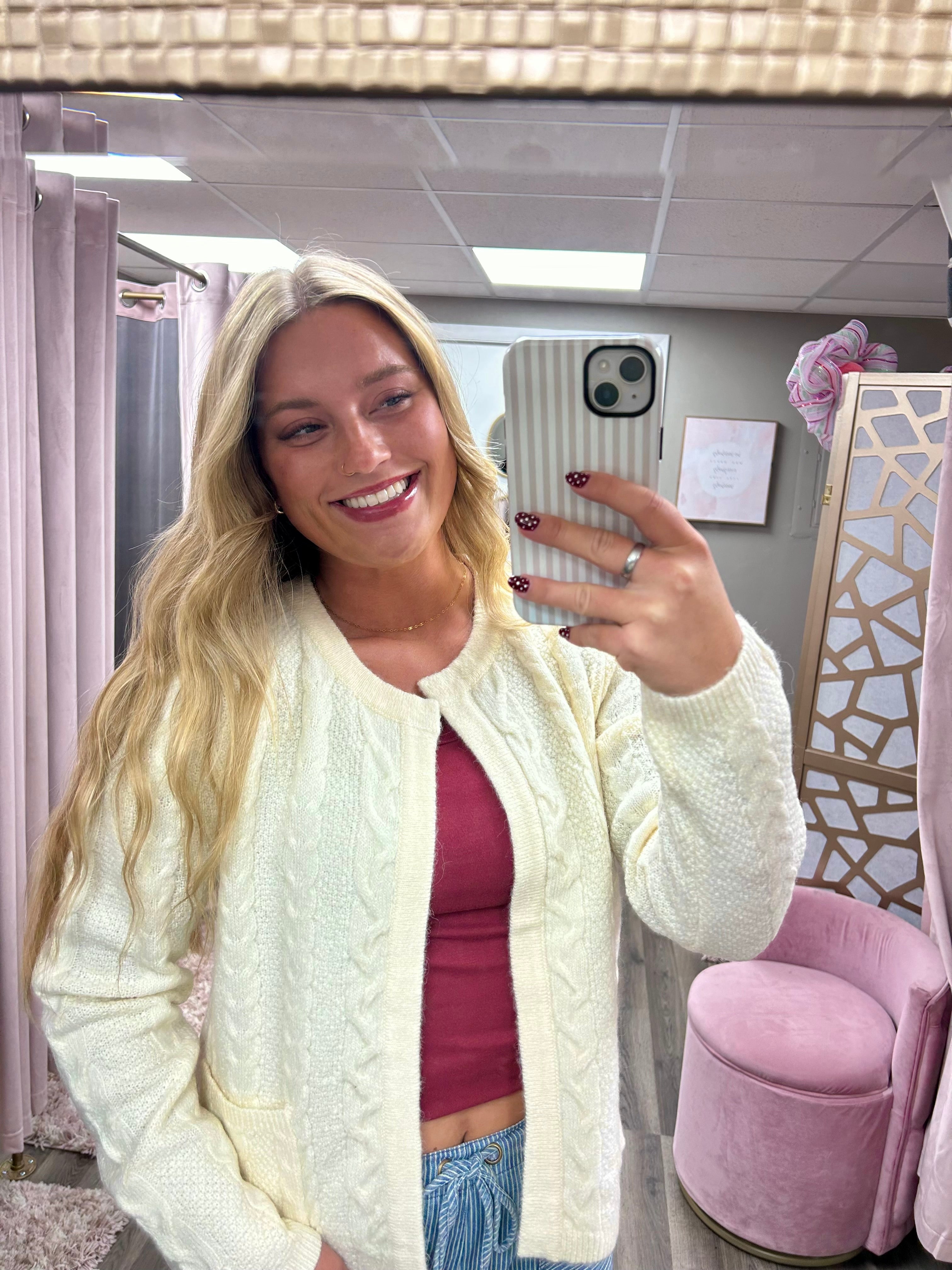 Cable Knit Open Cardigan