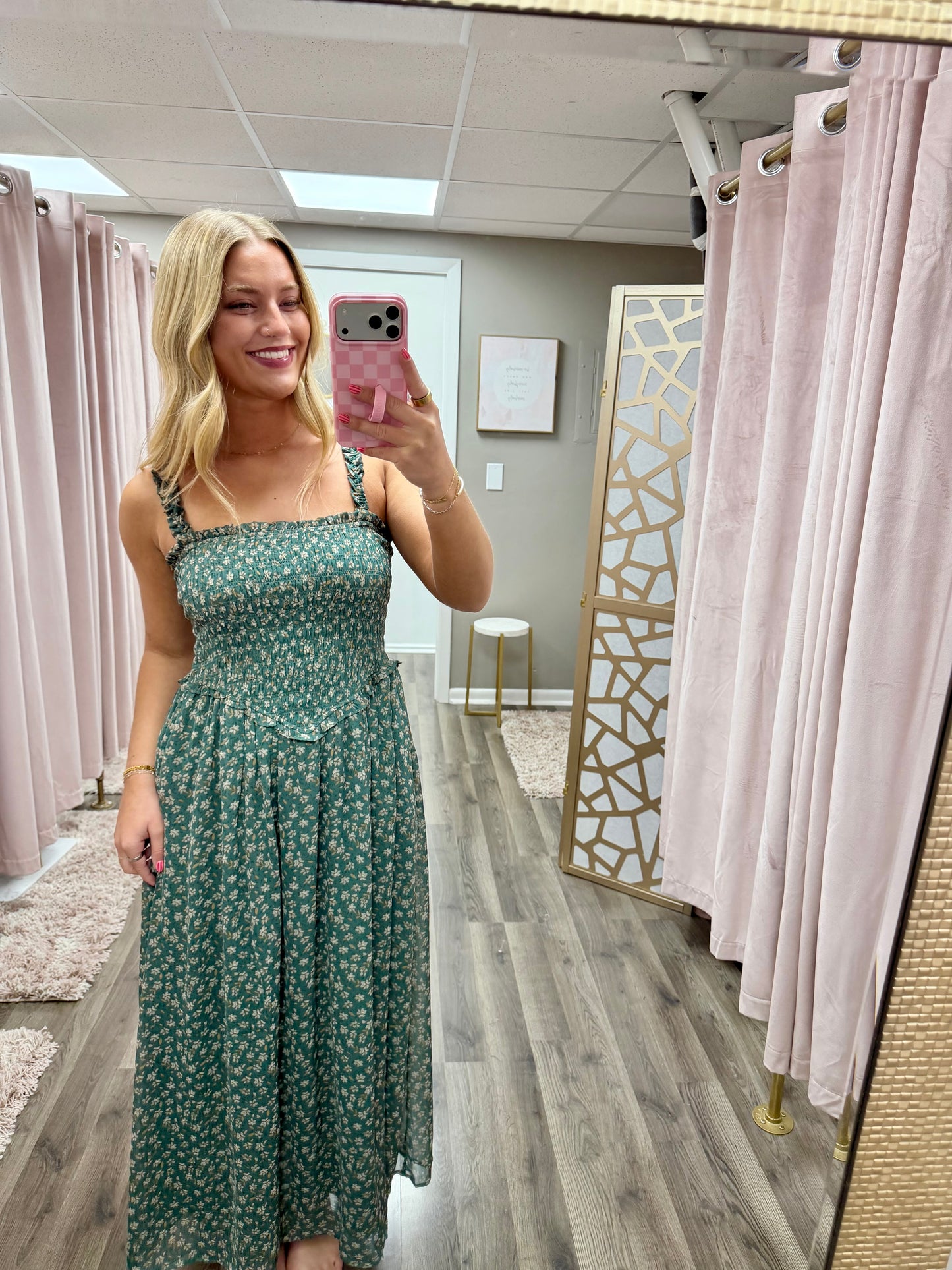 Floral Printed Smocked Midi Dress