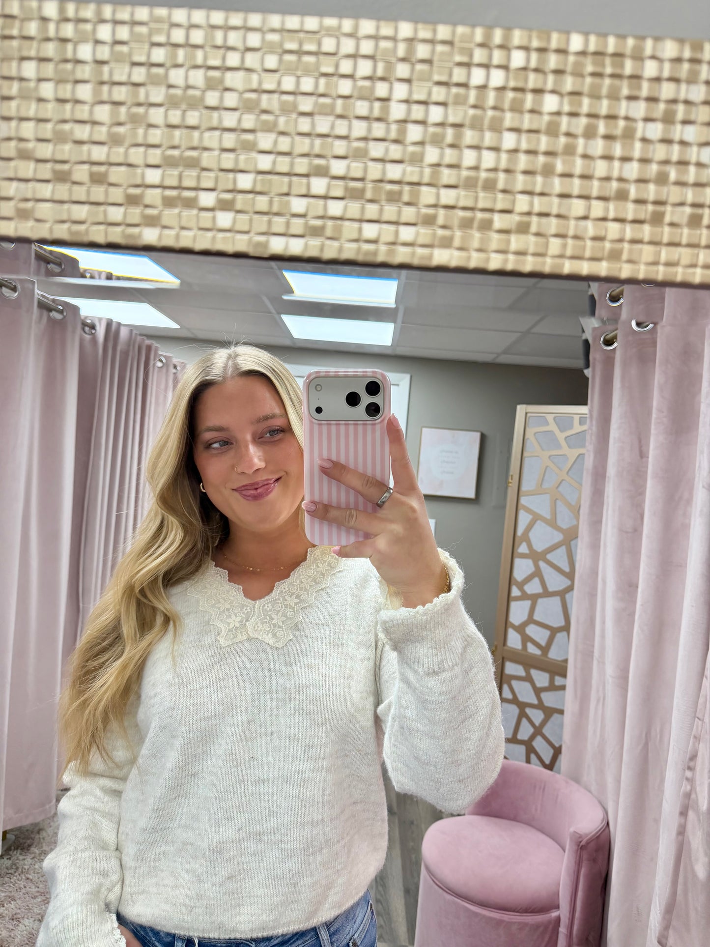 Lace Trim Knit Sweater
